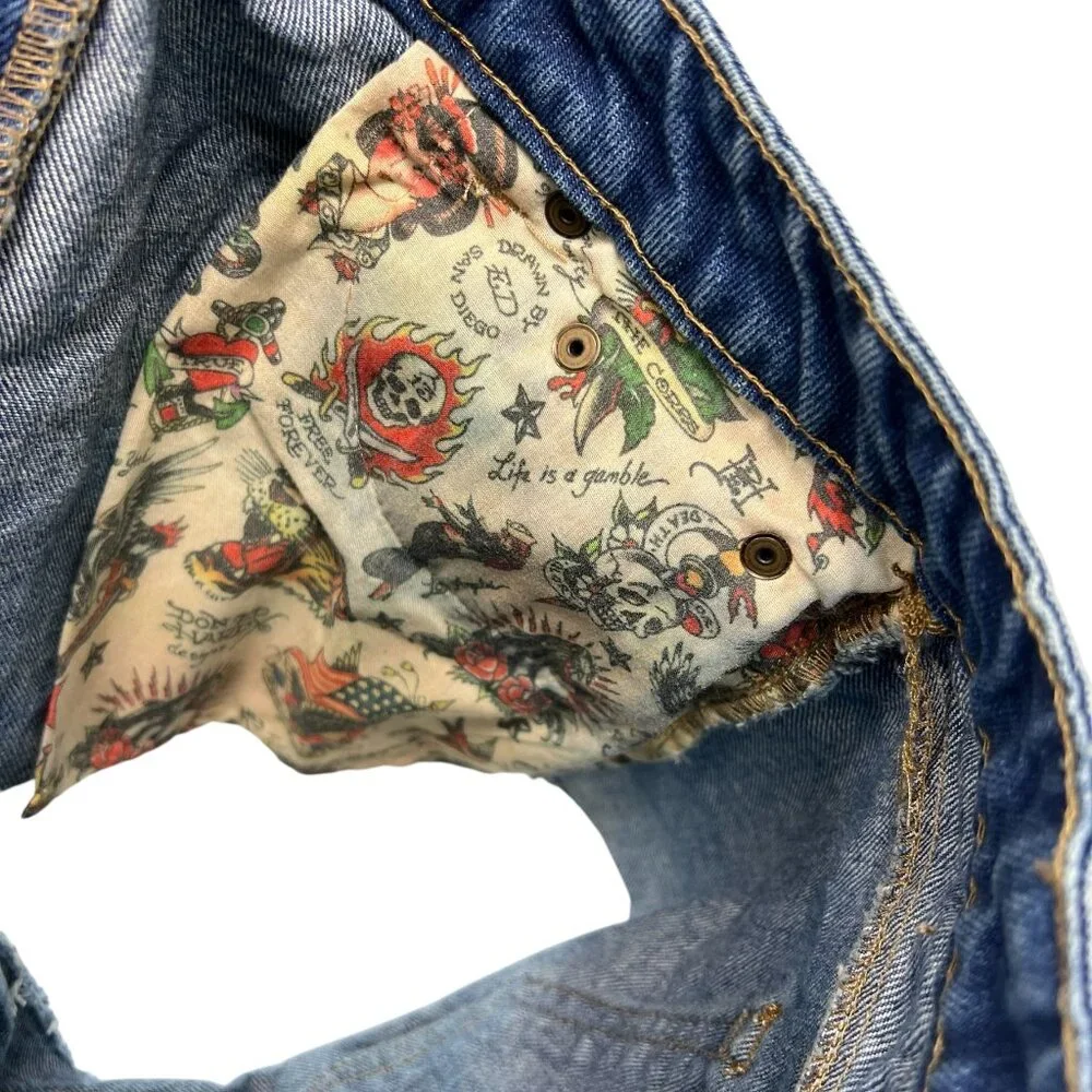 Ed Hardy Denim Cut Off Jean Shorts Born Free Swallow Size Medium